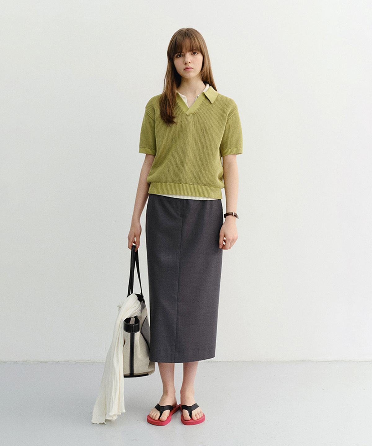던스트(DUNST) H-LINE LONG SKIRT_UDSK6B233_DEEP GREY