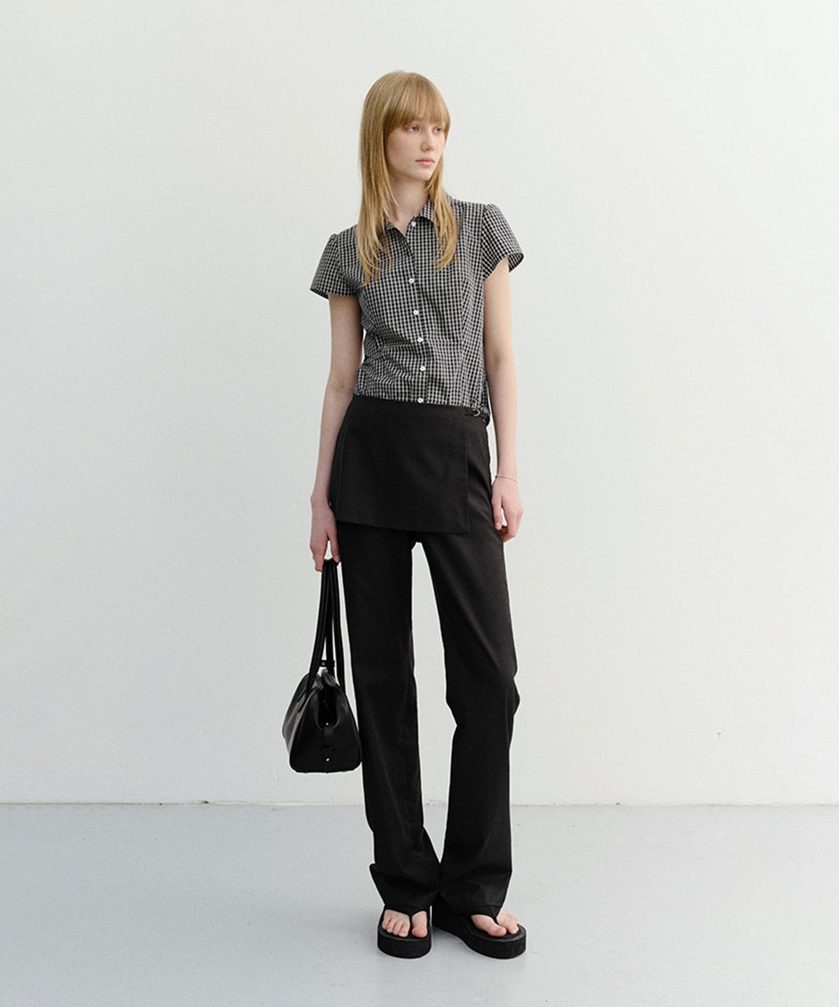 던스트(DUNST) SKIRT LAYERED SLIM PANTS_UDPA6B226_BLACK