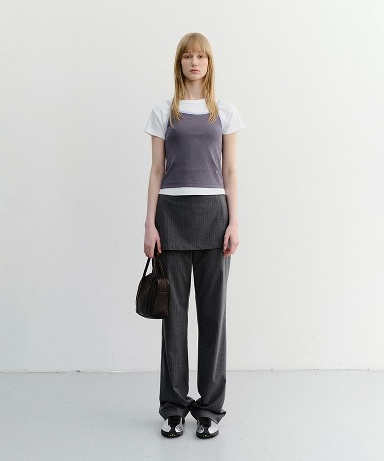 SKIRT LAYERED SLIM PANTS_UDPA6B226_CHARCOAL GREY STRIPE
