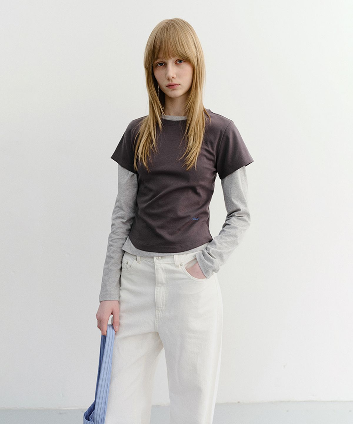 던스트(DUNST) CURVED HEM SLIM TOP_UDTS6B225_WASHED CHARCOAL GREY