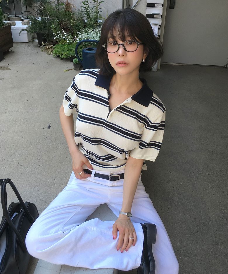 [쁨이 PICK] UNISEX MULTI STRIPED POLO KNIT_UDSW6B122_CREAM / NAVY
