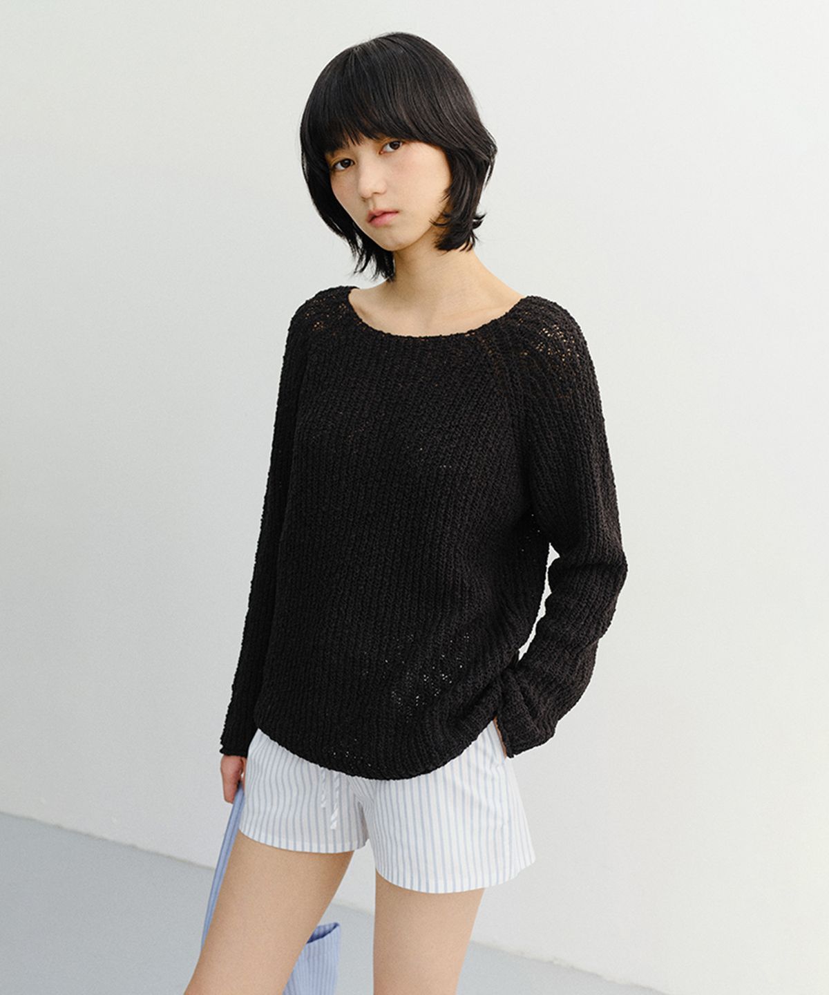 던스트(DUNST) CROCHET CREWNECK KNIT_UDSW6B225_BLACK