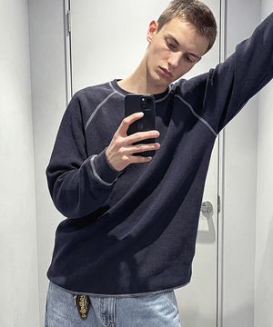 와플 스티치 티셔츠 (네이비)