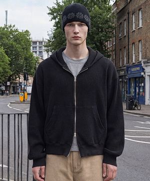 와플 크롭후드집업 (블랙)