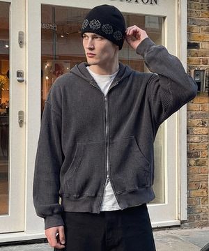 와플 크롭후드집업 (차콜)