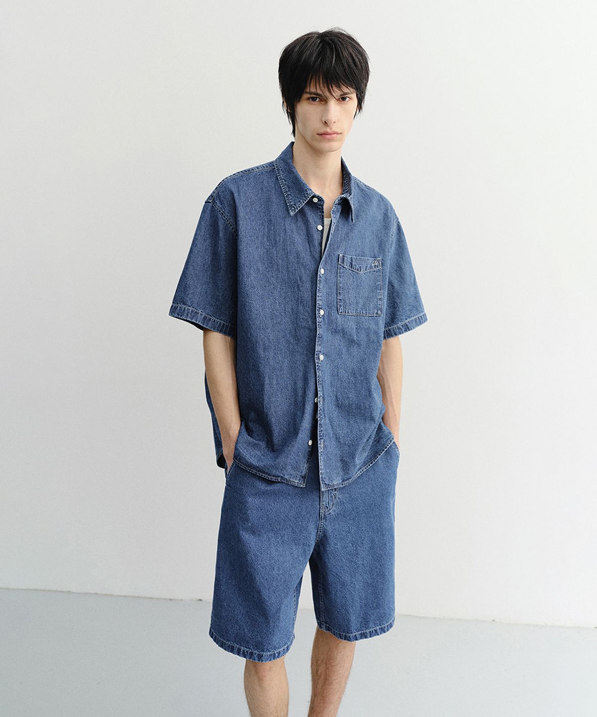 던스트 포 맨(DUNST FOR MEN) LINEN DENIM SHIRT_UNISEX_UDSH6B129_CLASSIC BLUE