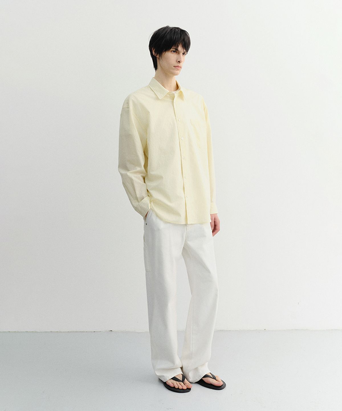 던스트 포 맨(DUNST FOR MEN) SUMMER BREEZE STRIPED OVERSHIRT _UNISEX_UDSH6B126_BUTTER