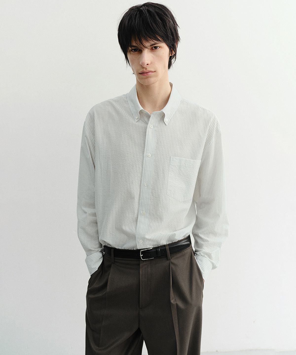 던스트 포 맨(DUNST FOR MEN) CLASSIC STRIPED BD OVERSHIRT_UNISEX_UDSH6B125_CREAM