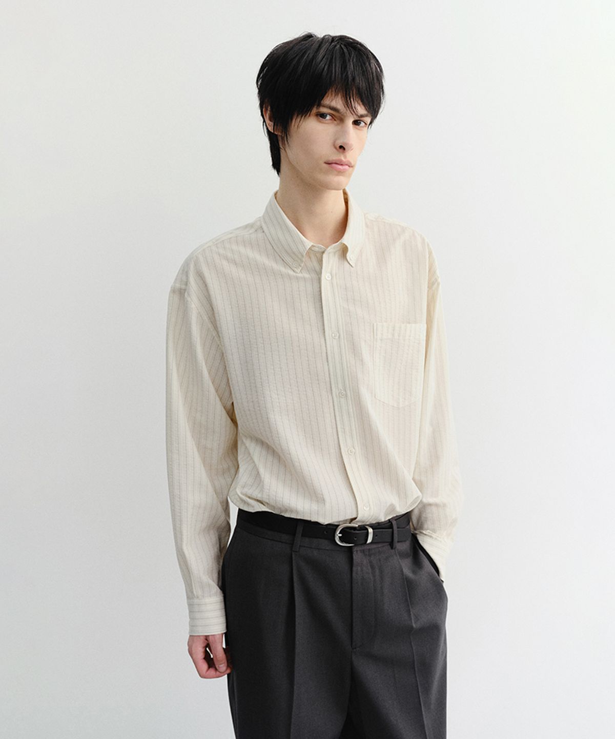 던스트 포 맨(DUNST FOR MEN) CLASSIC STRIPED BD OVERSHIRT_UNISEX_UDSH6B125_BEIGE