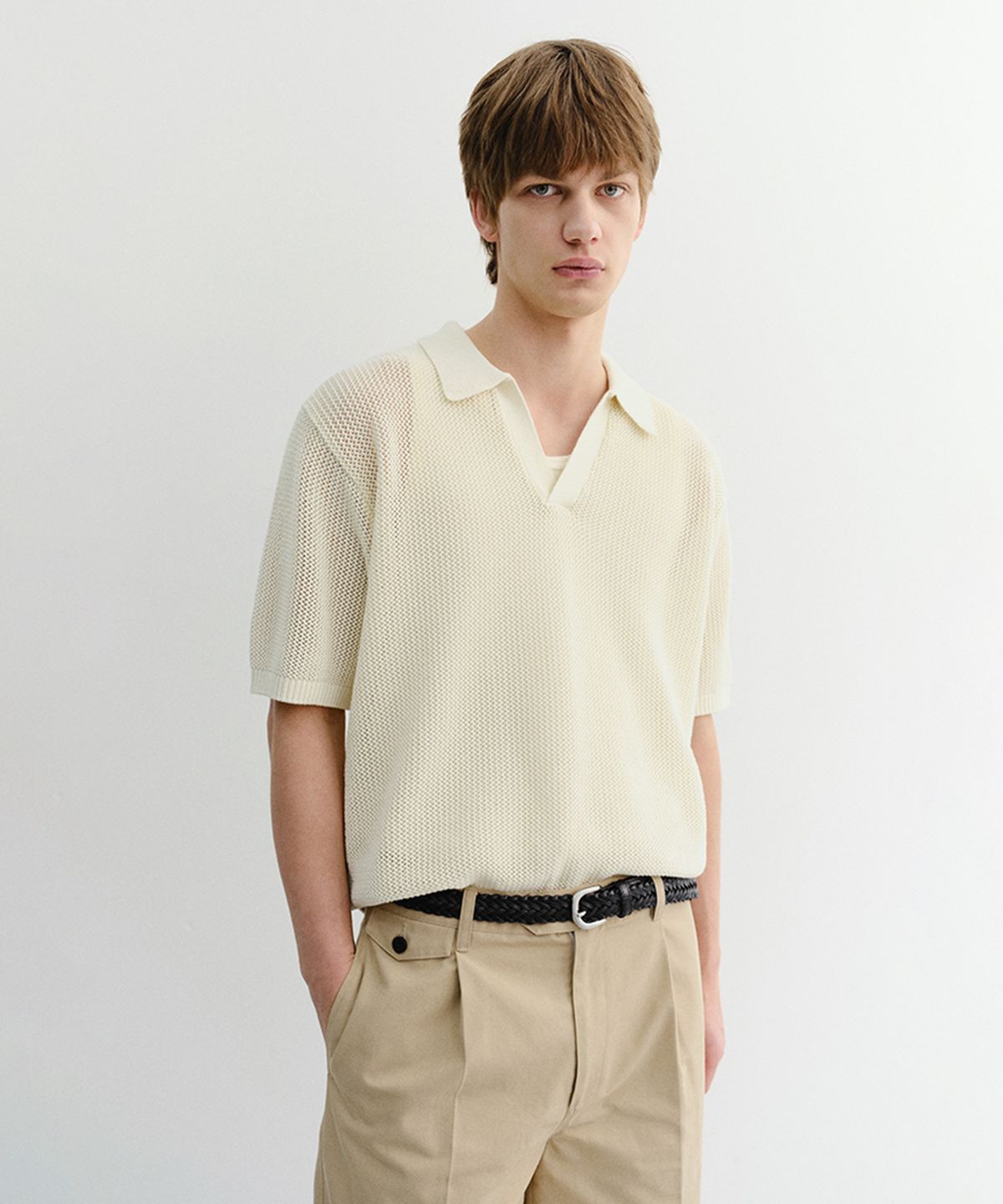 던스트 포 맨(DUNST FOR MEN) CHUNKY POLO KNIT_UNISEX_UDSW6B126_IVORY