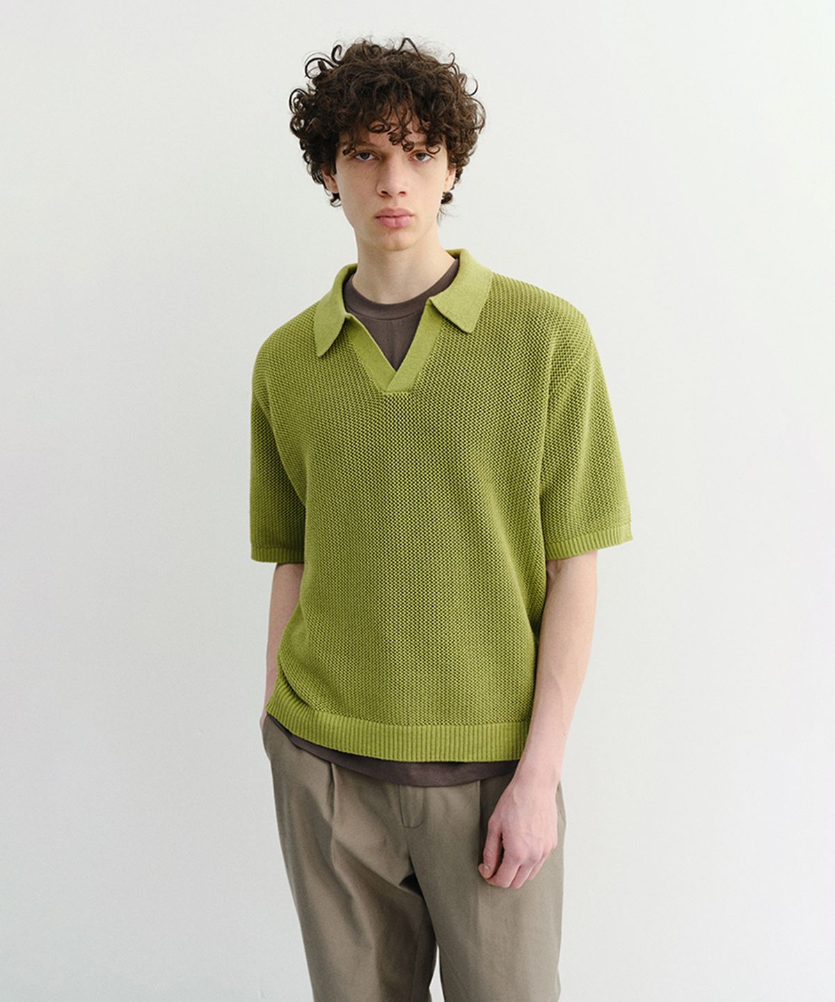 던스트 포 맨(DUNST FOR MEN) CHUNKY POLO KNIT_UNISEX_UDSW6B126_OLIVE
