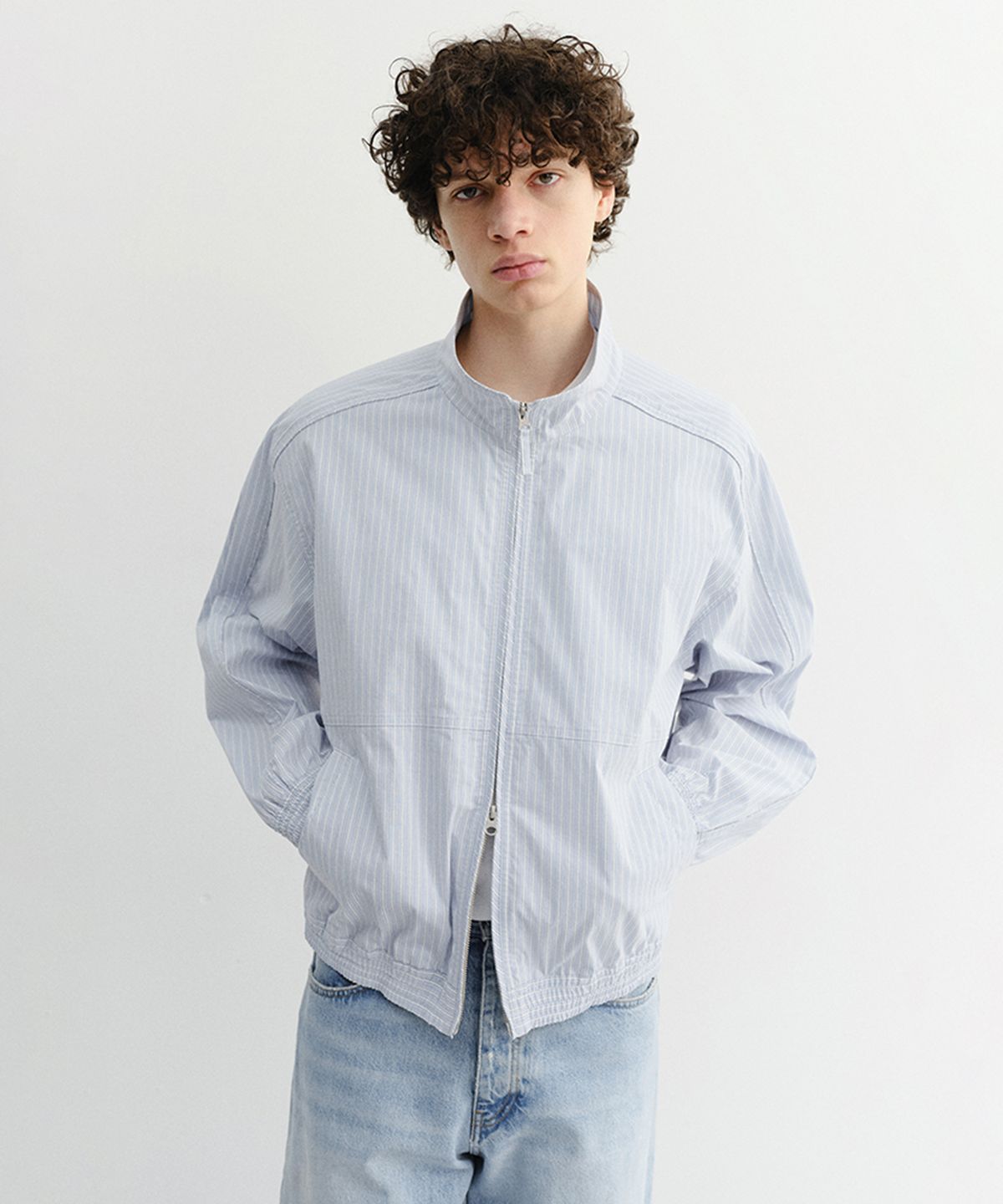 던스트 포 맨(DUNST FOR MEN) SUMMER HARRINGTON JACKET_UNISEX_UDJU6B122_SOFT BLUE STRIPE