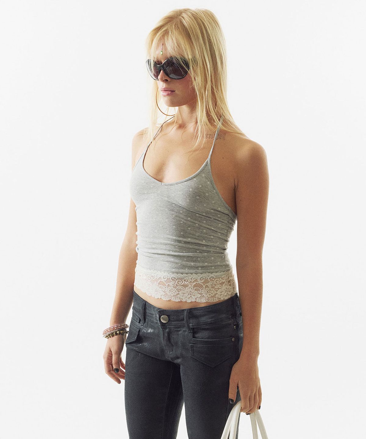 스컬프터(SCULPTOR) Dot Lace Halter Top Melange Gray