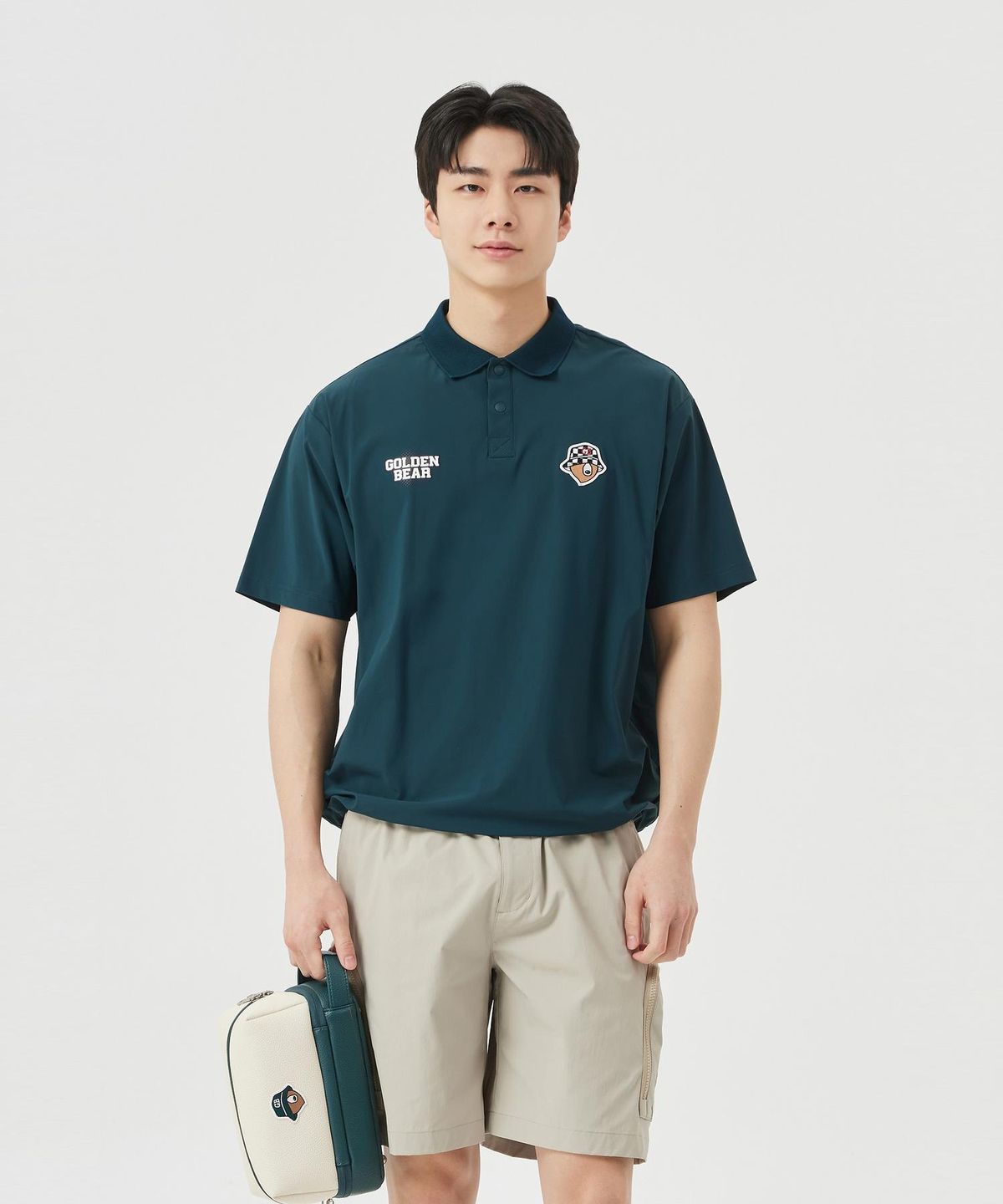 골든베어(GOLDEN BEAR) (M) Checker board patterned Logo Collar T-shirt G4TAM26411GRX