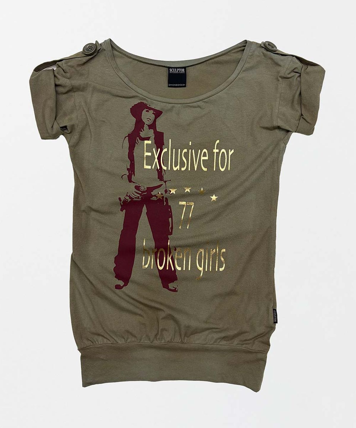 스컬프터(SCULPTOR) Broken Girls Roll Up Tee Dirty Khaki