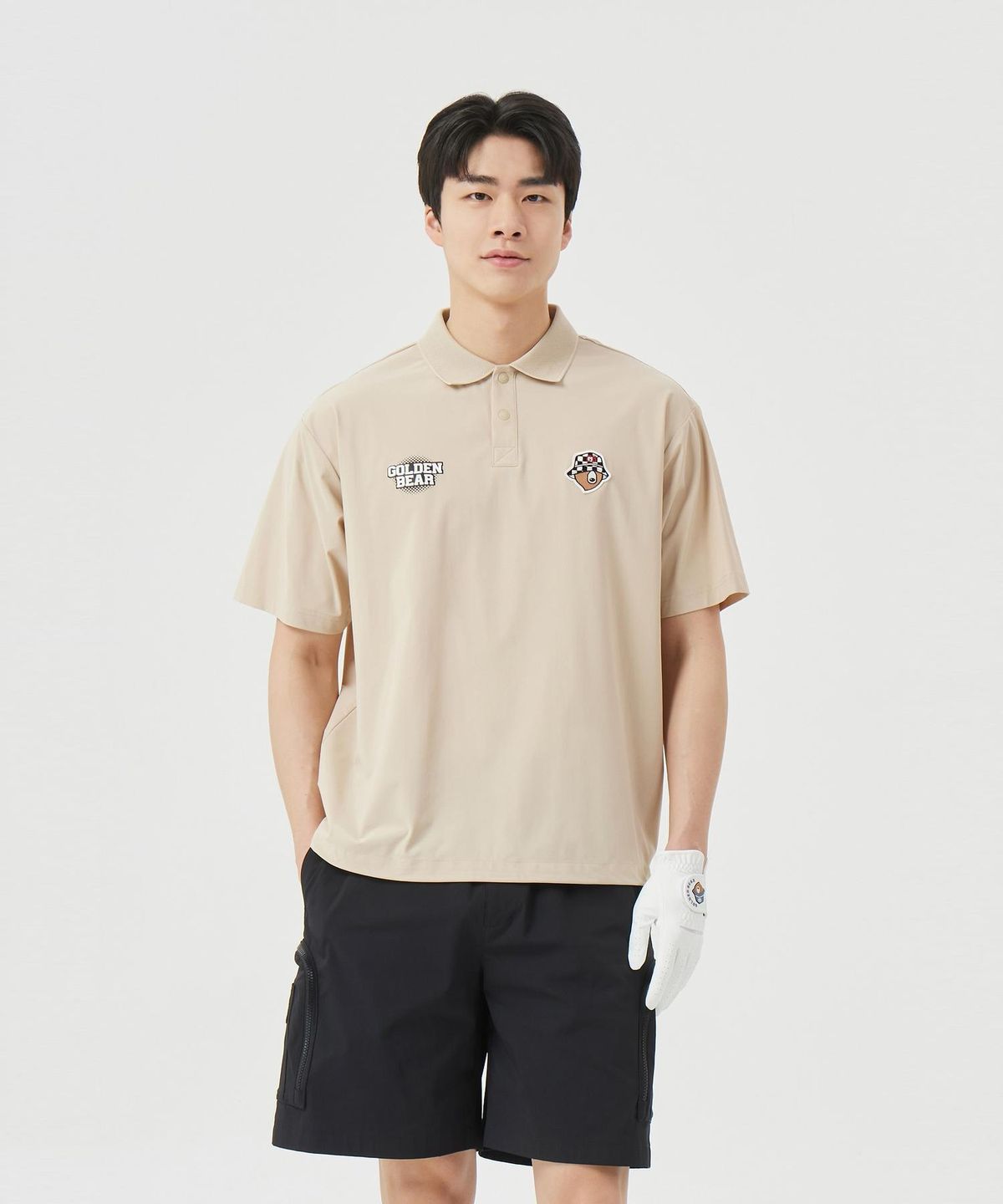 골든베어(GOLDEN BEAR) (M) Checker board patterned Logo Collar T-shirt G4TAM26411BEX