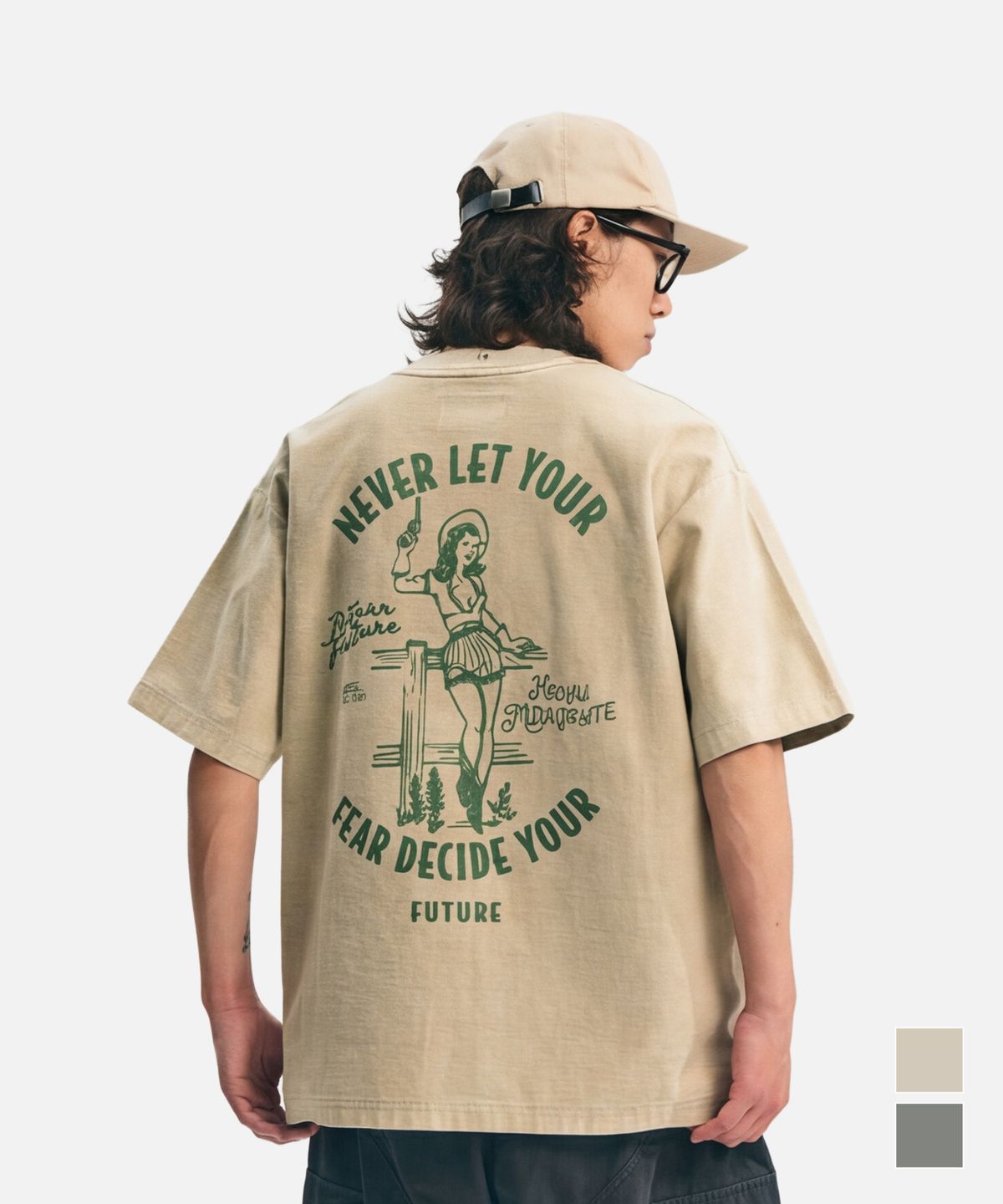 미드업데이트(MIDUPDATE) Wild west Fearless T shirts Beige gray