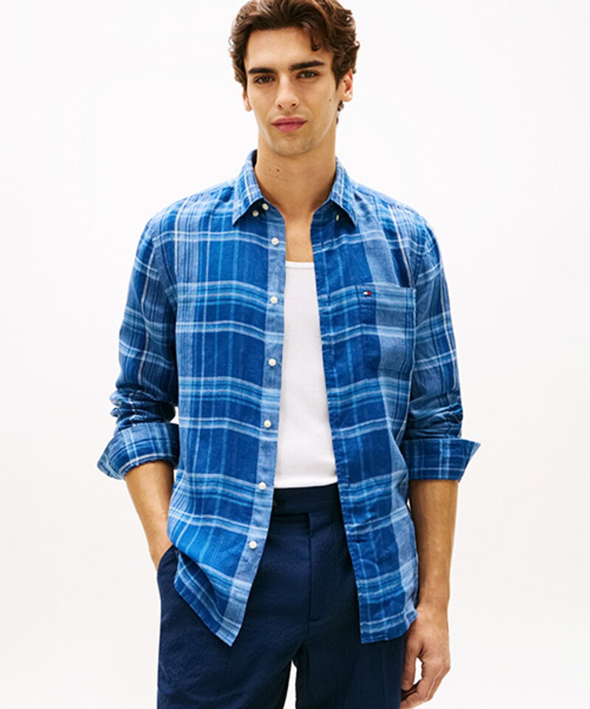 타미힐피거(TOMMY HILFIGER) [Regula fit] 린넨 서머 마드라스 체크 셔츠 (T12G1WSH600MT10MS)