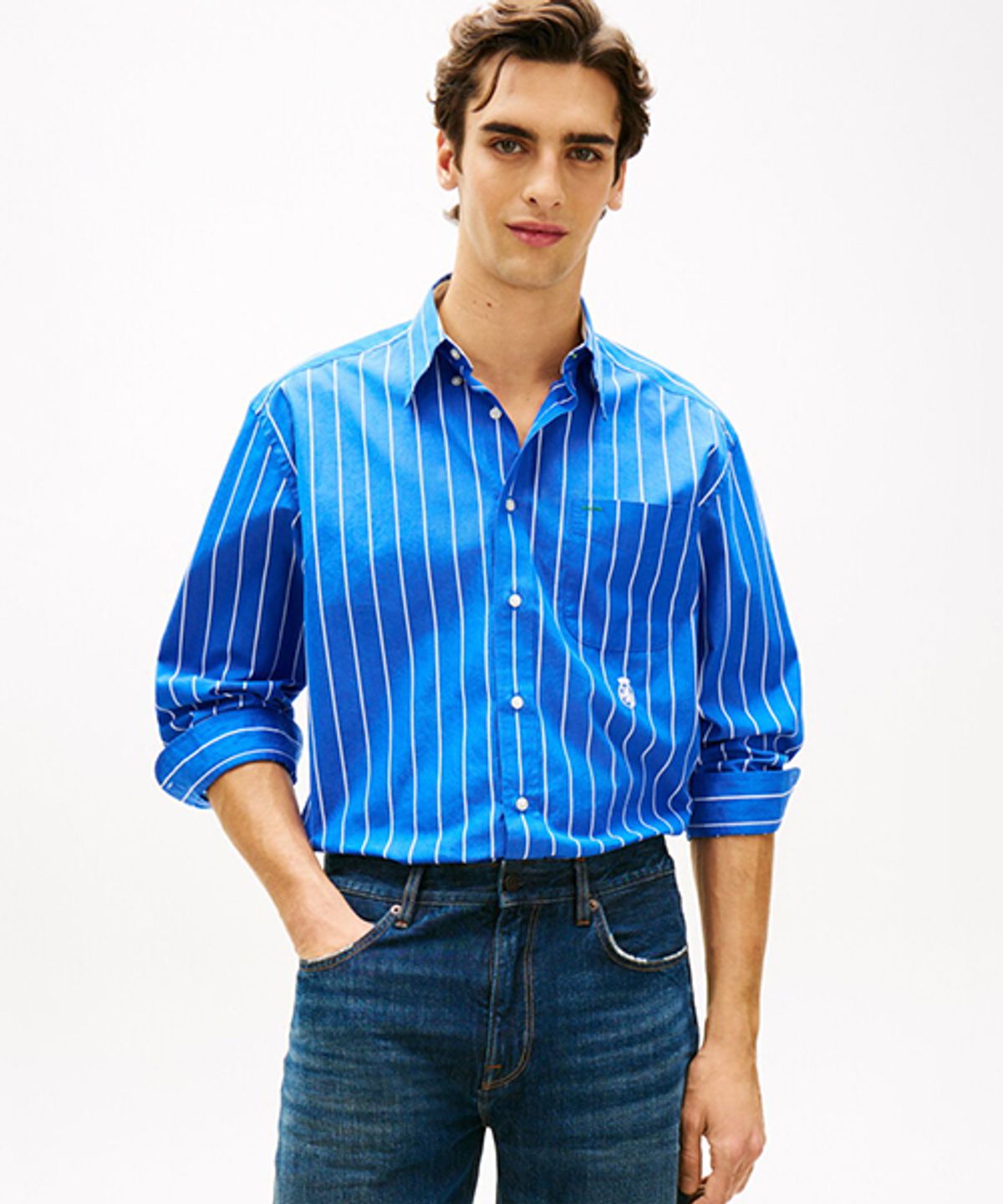 타미힐피거(TOMMY HILFIGER) [Boxy fit] 크레스트 스트라이프 포플린 셔츠 (T12G1WSH660MT10A4)