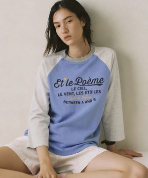 빈티지 크랙 레글런 소매 티셔츠 [리버스 블루]