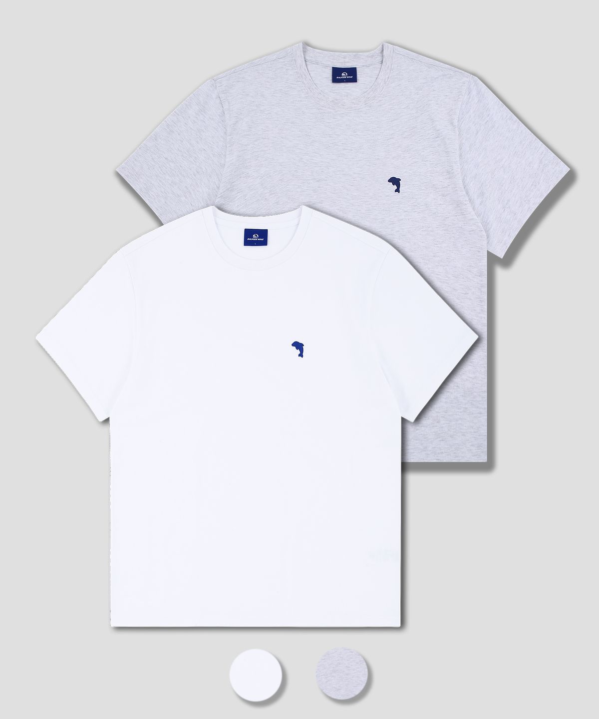 돌핀웨이브어패럴(DOLPHIN WAVE APPAREL) [2PACK] 돌핀 미니 체인자수 16수 반팔티셔츠 화이트&쿨그레이 2팩