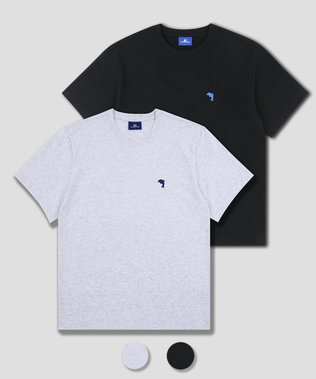 돌핀웨이브어패럴(DOLPHIN WAVE APPAREL) [2PACK] 돌핀 미니 체인자수 16수 반팔티셔츠 쿨그레이&블랙 2팩