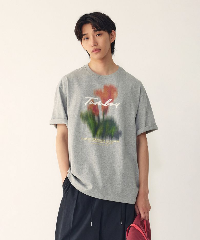 [MEN] 보타닉 프린트 반팔 티셔츠_멜란지 그레이 9156222322