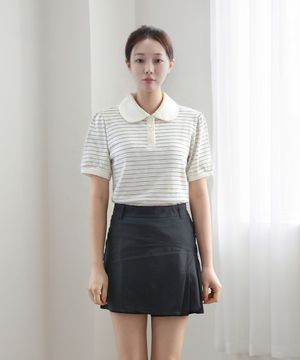 써니 퍼프 스트라이프 티셔츠_그레이