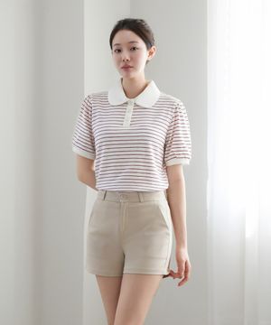 써니 퍼프 스트라이프 티셔츠_레드