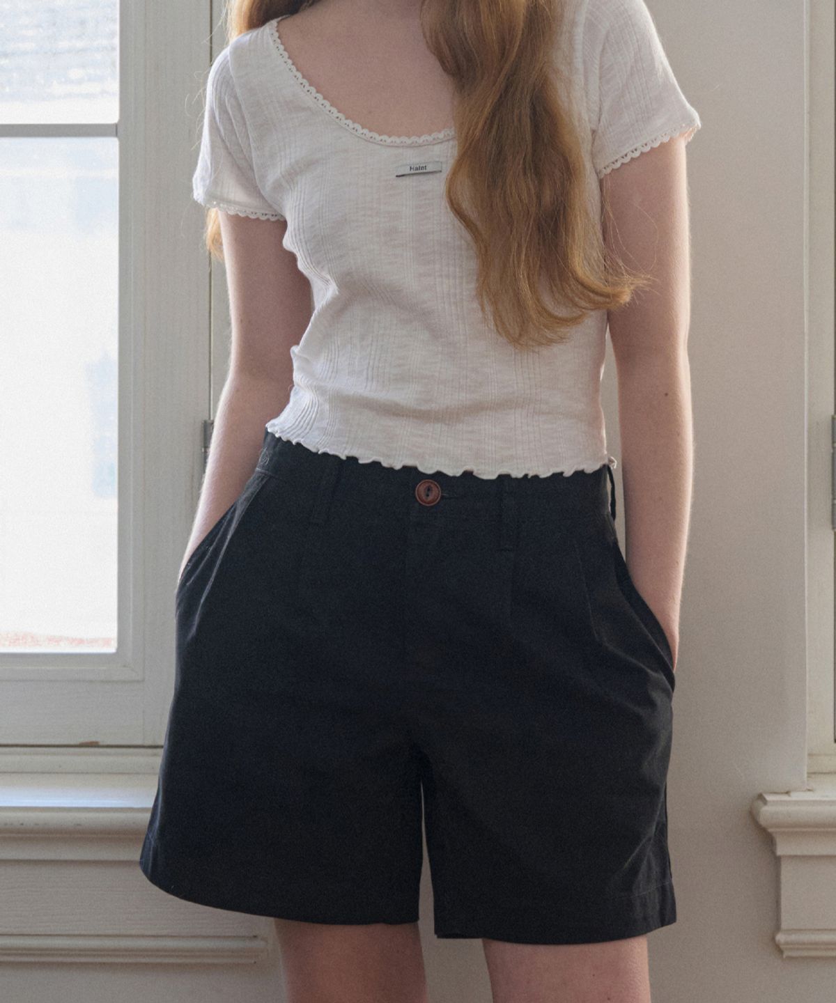 헤인트(HAINT) CLASSIC STANDARD STRAIGHT FIT COTTON SHORT PANTS 4COL_BLACK