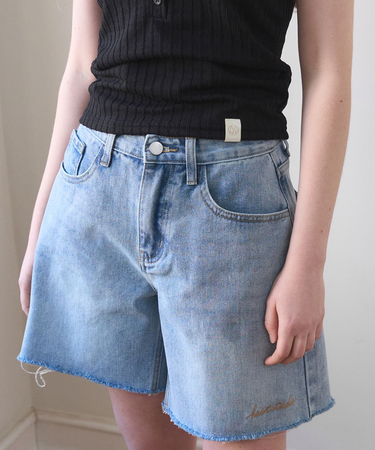 헤인트(HAINT) VINTAGE DAMAGE CUTTING LOOSE FIT DENIM SHORT PANTS_BLUE