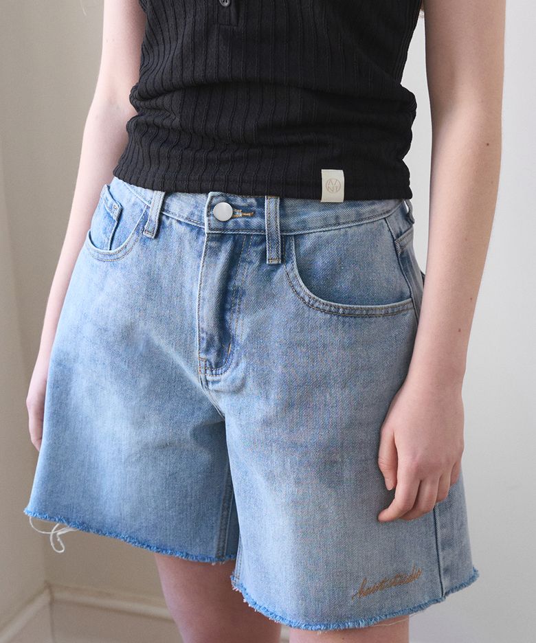 VINTAGE DAMAGE CUTTING LOOSE FIT DENIM SHORT PANTS_BLUE