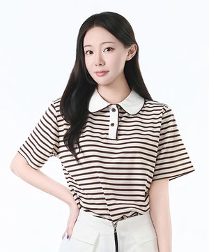 미리 라인 카라 티셔츠_브라운
