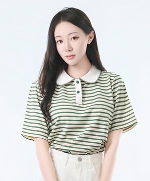 미리 라인 카라 티셔츠_올리브