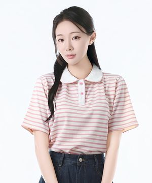 미리 라인 카라 티셔츠_핑크