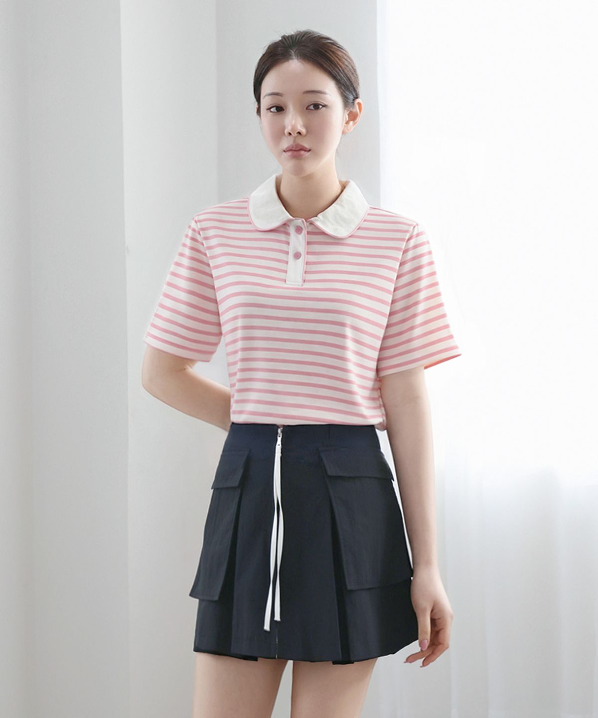 클레이스(CLACE) 미리 라인 카라 티셔츠_핑크