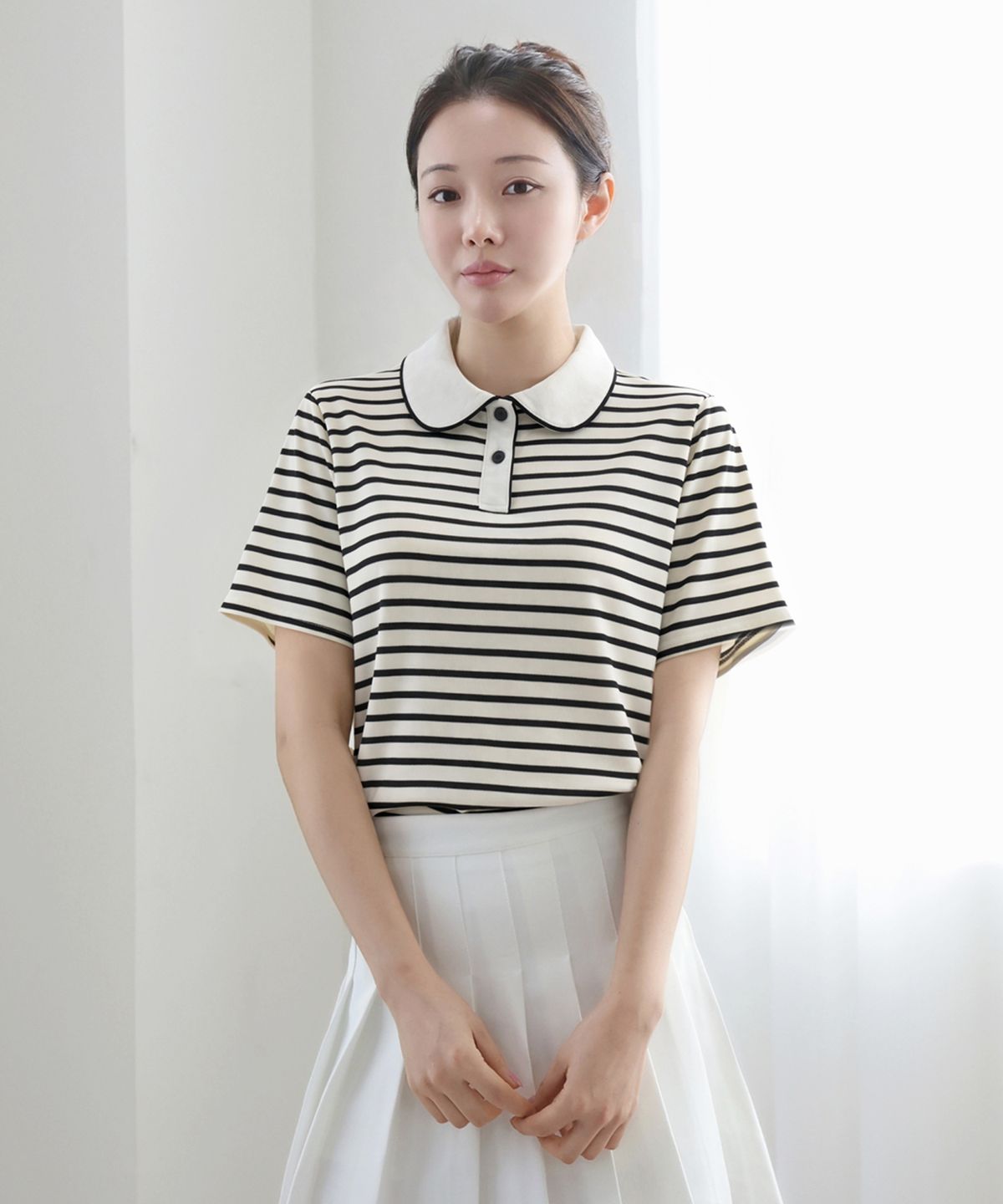 클레이스(CLACE) 미리 라인 카라 티셔츠_화이트