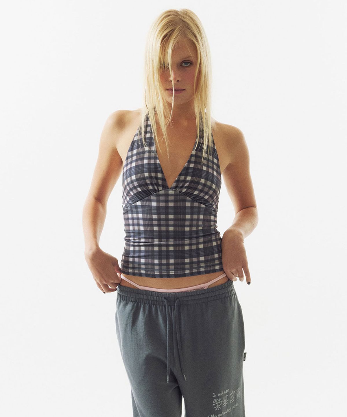 스컬프터(SCULPTOR) Tartan Check Halter Top Gray