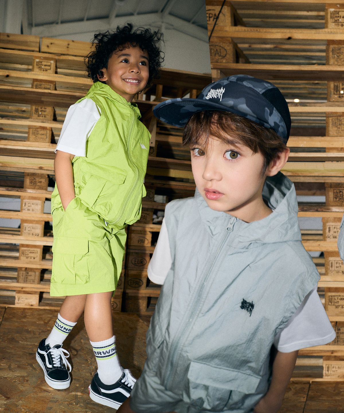브라운브레스 키즈(BROWNBREATH KIDS) KIDS TAG LIGHT HOOD VEST SETUP - 2COLOR
