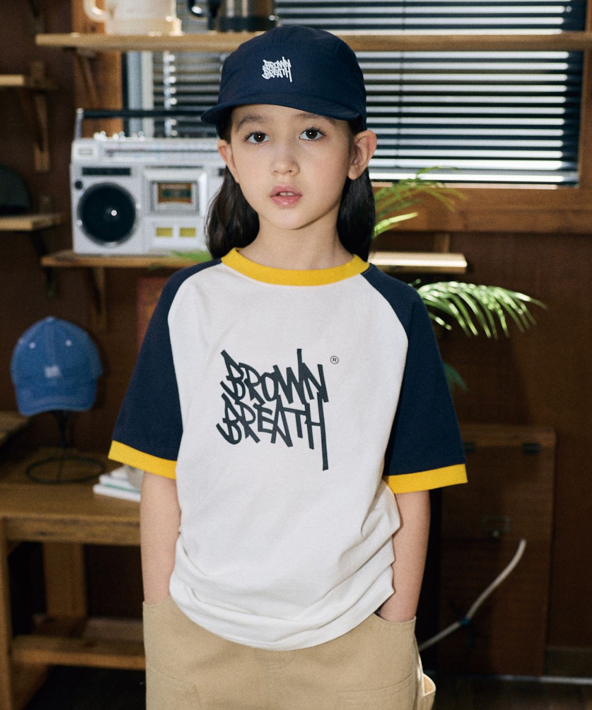 브라운브레스 키즈(BROWNBREATH KIDS) KIDS RAGLAN COLOR BLOCK TEE - NAVY