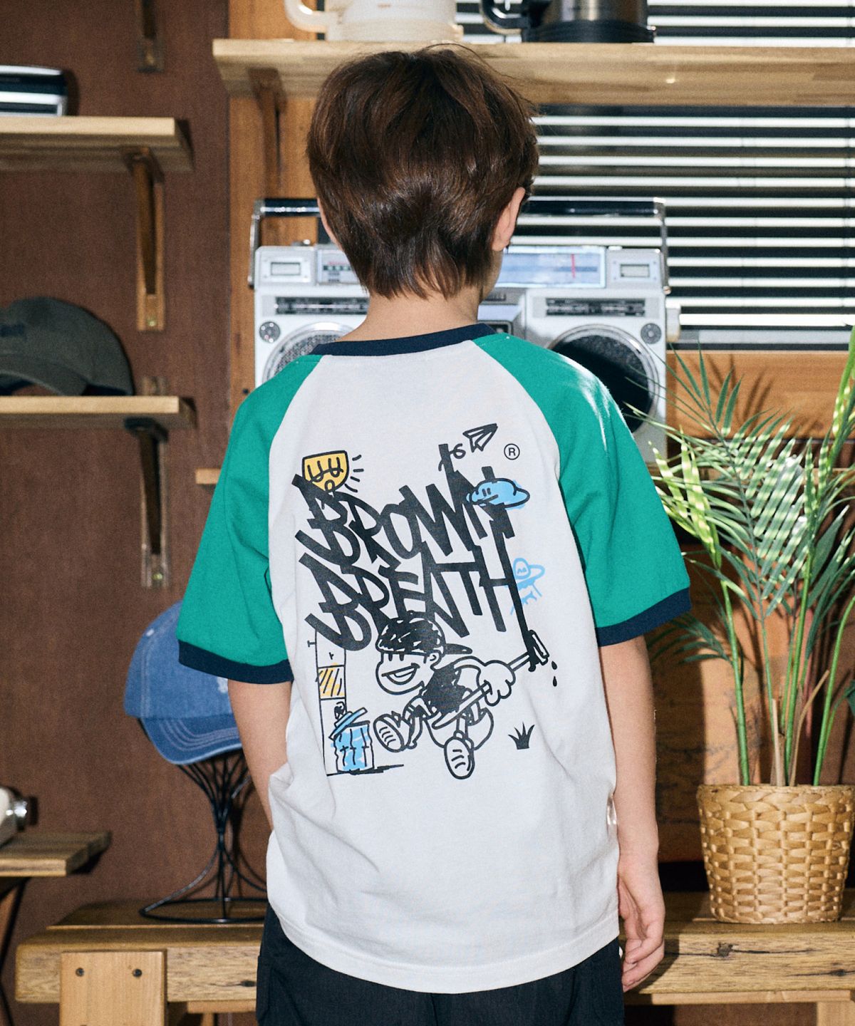 브라운브레스 키즈(BROWNBREATH KIDS) KIDS RAGLAN COLOR BLOCK TEE - GREEN