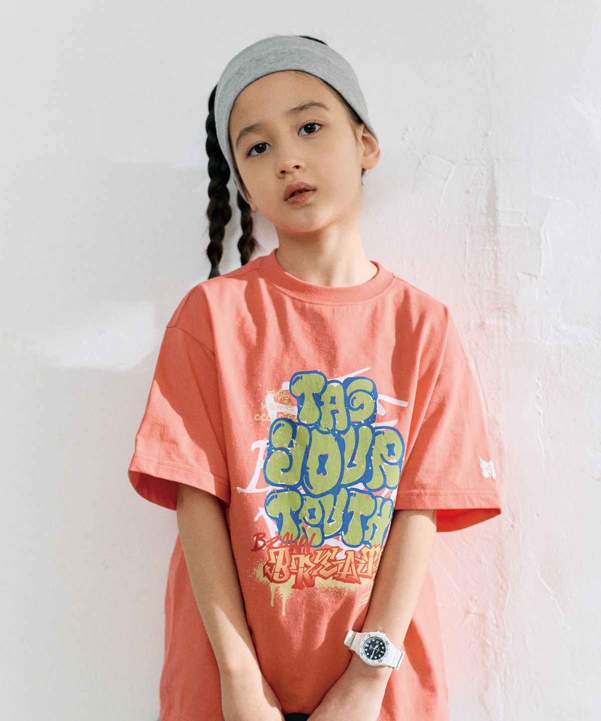 브라운브레스 키즈(BROWNBREATH KIDS) KIDS TAG GRAFFITI TEE - RED ORANGE