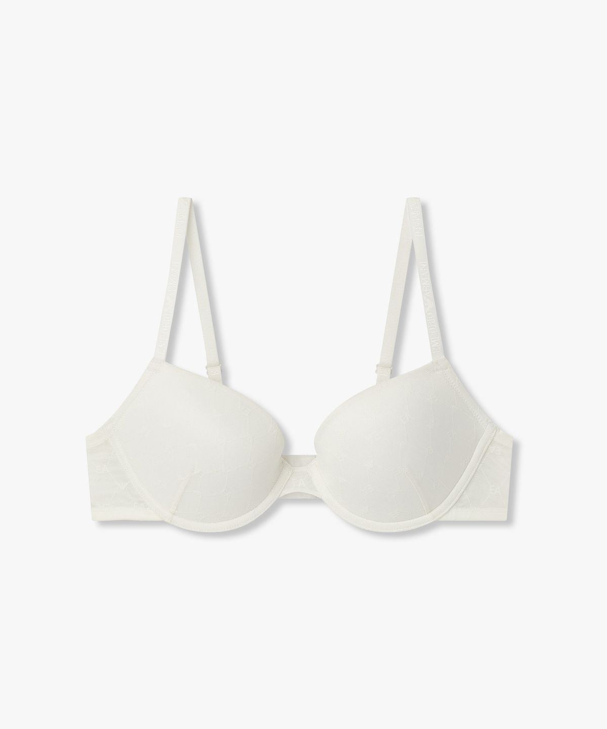 엠포리오 아르마니 언더웨어(EMPORIO ARMANI UNDERWEAR) 여성 올오버 로고 패턴 푸쉬업 브라_화이트 0826185508