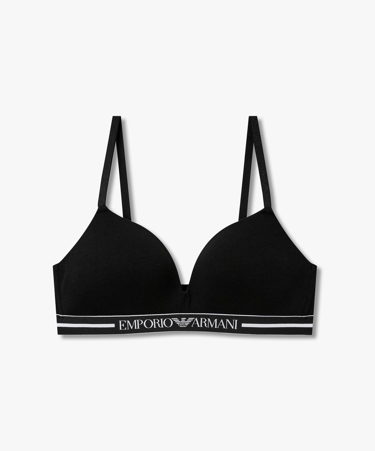 엠포리오 아르마니 언더웨어(EMPORIO ARMANI UNDERWEAR) 여성 라인 센터 로고 패디드 트라이앵글 브라_블랙 0826181506