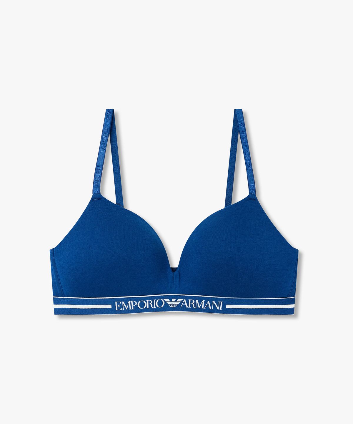 엠포리오 아르마니 언더웨어(EMPORIO ARMANI UNDERWEAR) 여성 라인 센터 로고 패디드 트라이앵글 브라_블루 0826181505