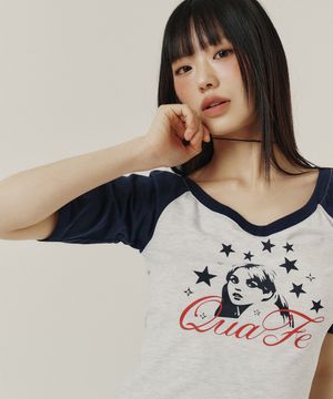 BEADED GRAPHIC V-NECK T-SHIRT_2color