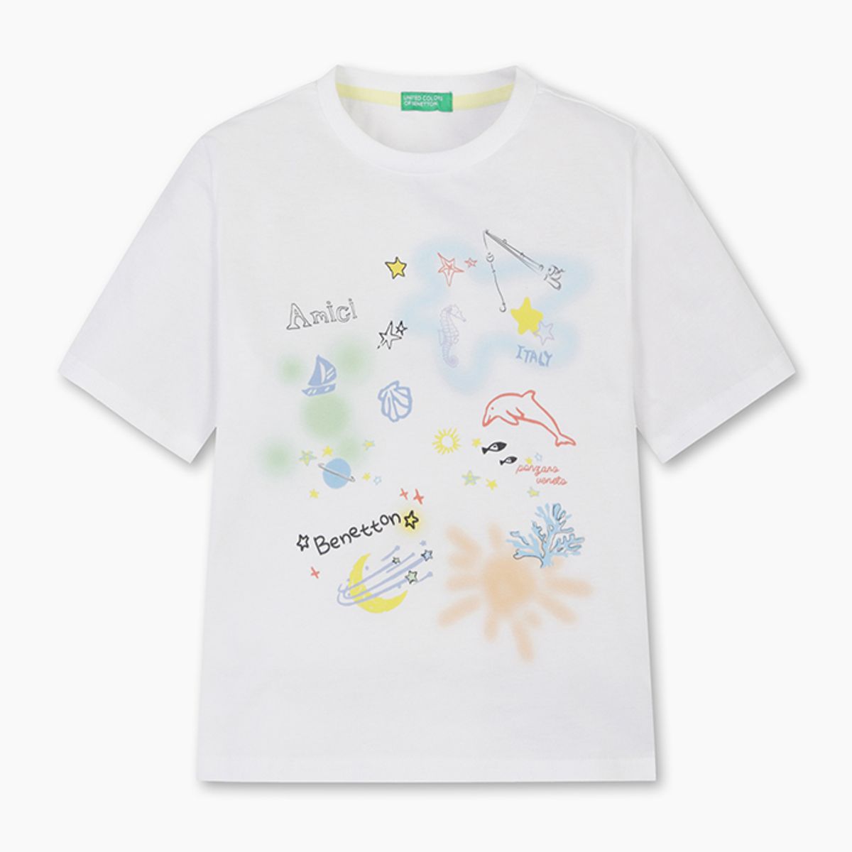 베네통키즈(BENETTONKIDS) 오션 그래픽 티셔츠_QATS14531WH
