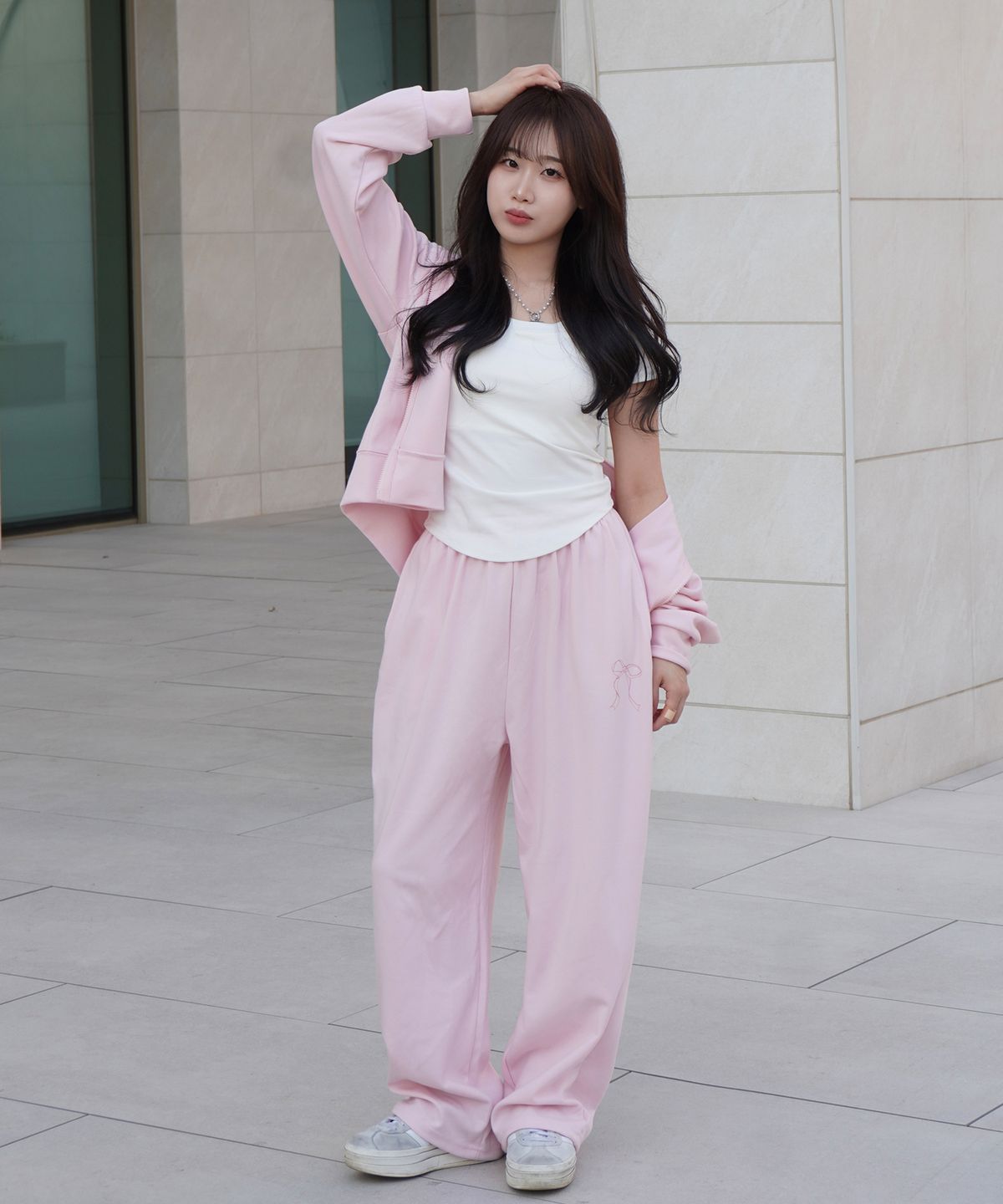 로아드로아(ROIDESROIS) 러블리 그래픽 후드집업 트레이닝 셋업 (핑크)