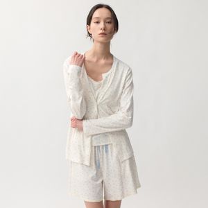 캡 내장 오드 플라워 3피스 여성 잠옷 세트