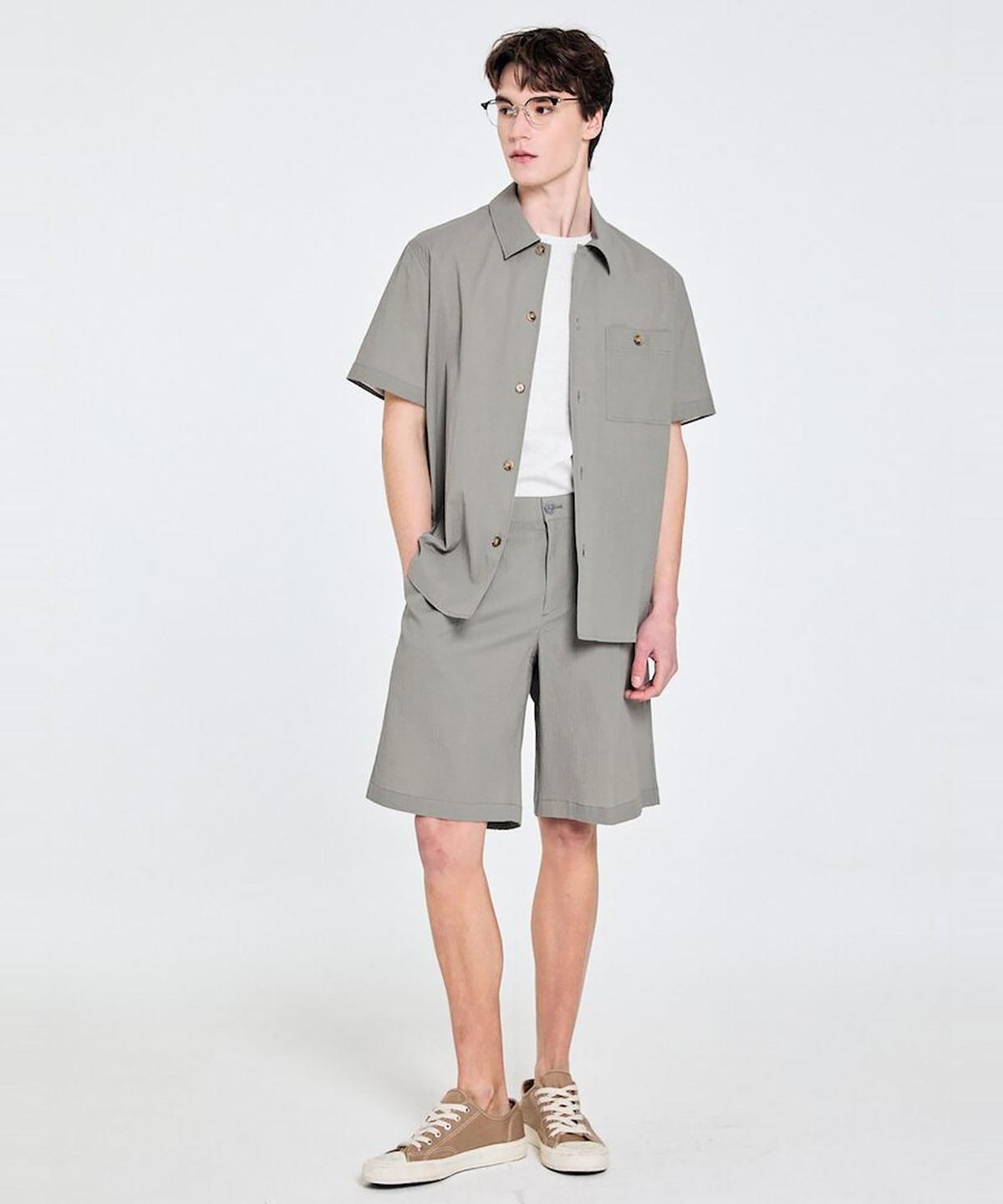 GLXY (갤럭시 라이프스타일)(GLXY (GALAXY LIFESTYLE)) GLXY [갤럭시라이프스타일][三無衣服] AIRY 하프 팬츠 (SETUP)  그레이